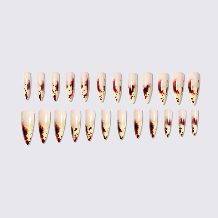 Acrylic nail set with bloody accents and elegant stiletto design Stornfield