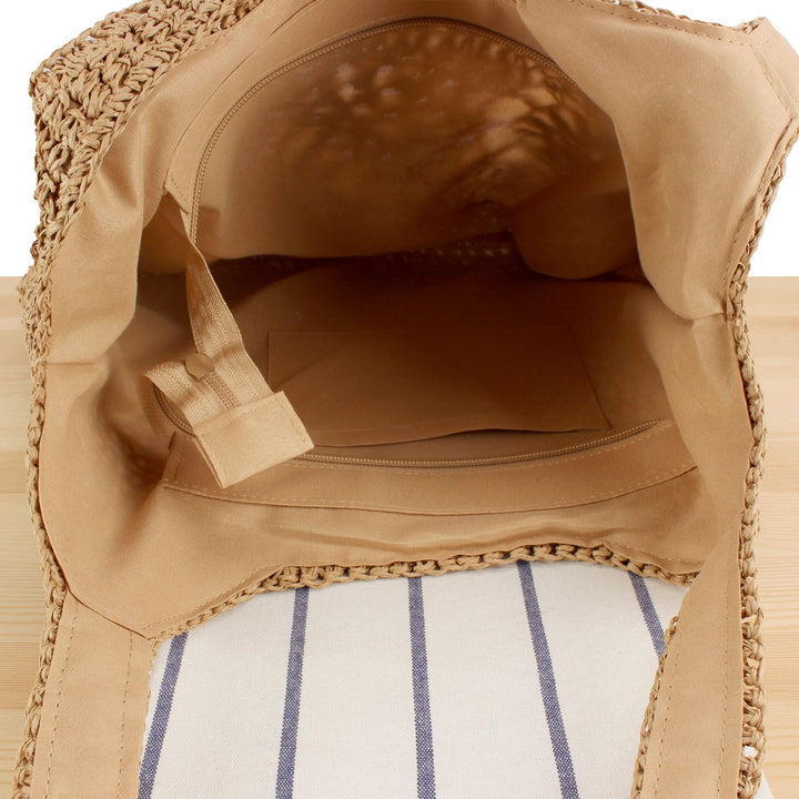 Versatile straw shoulder bag with floral details Stornfield