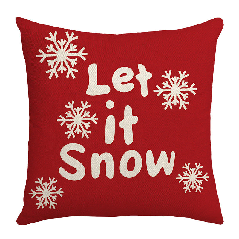 Seasonal Christmas Throw Pillow Cover with 'Let It Snow' Script and Snowflake Print