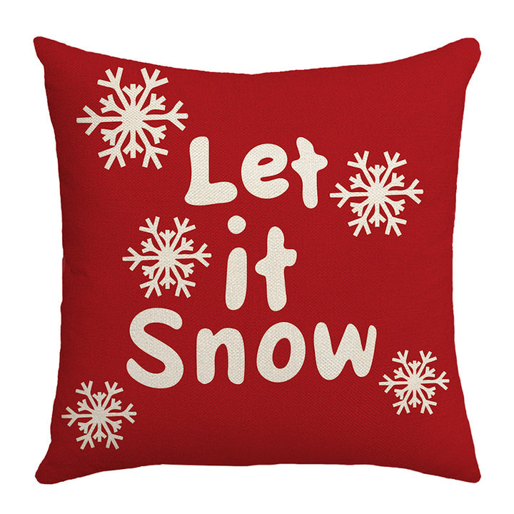 Seasonal Christmas Throw Pillow Cover with 'Let It Snow' Script and Snowflake Print