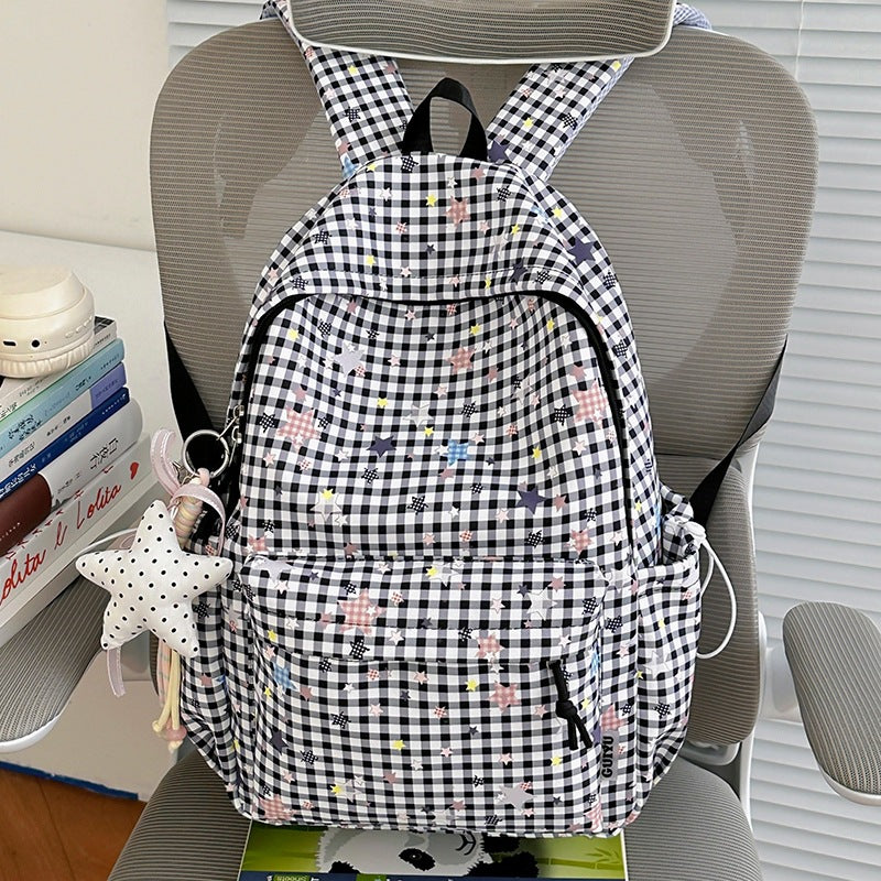 Stylish Checked Star-Patterned Backpack Stornfield