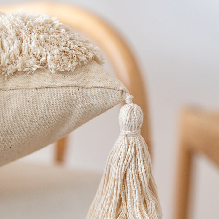 Textured Moroccan Shag Diamond Tassel Throw Pillow Cover