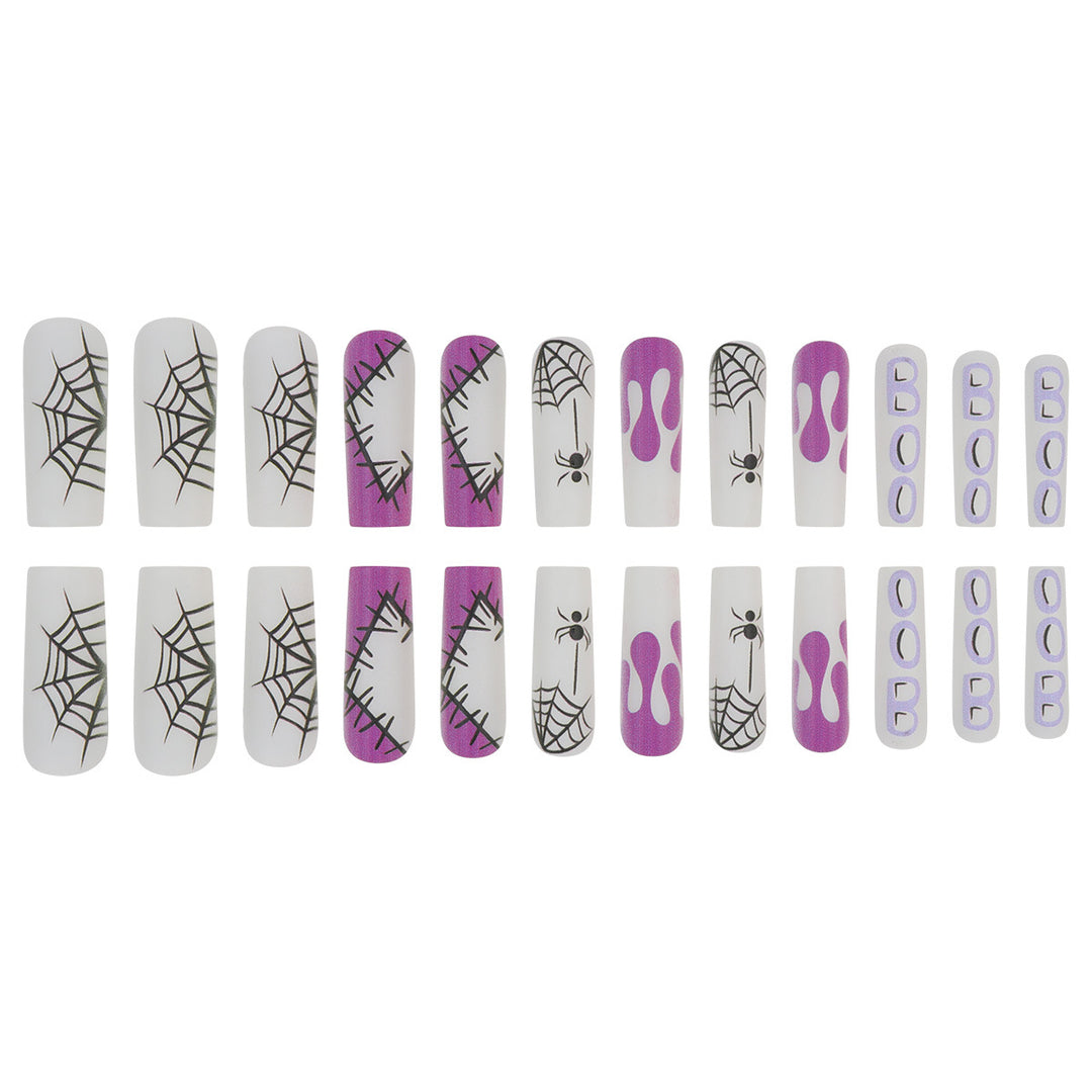 Halloween-Themed Long Press-On Nails with Spider and Drip Design Stornfield