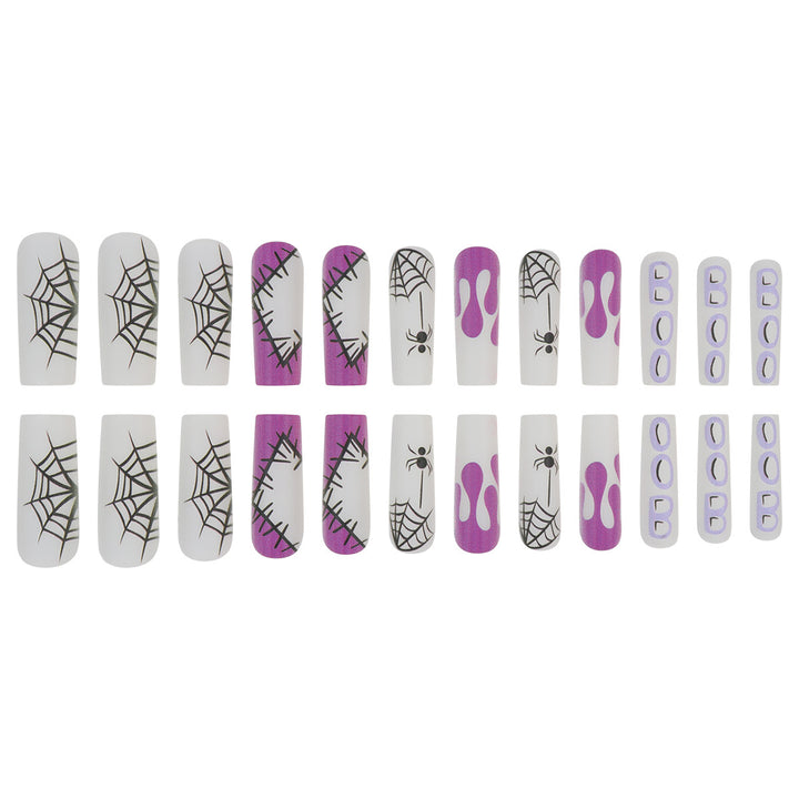 Halloween-Themed Long Press-On Nails with Spider and Drip Design Stornfield