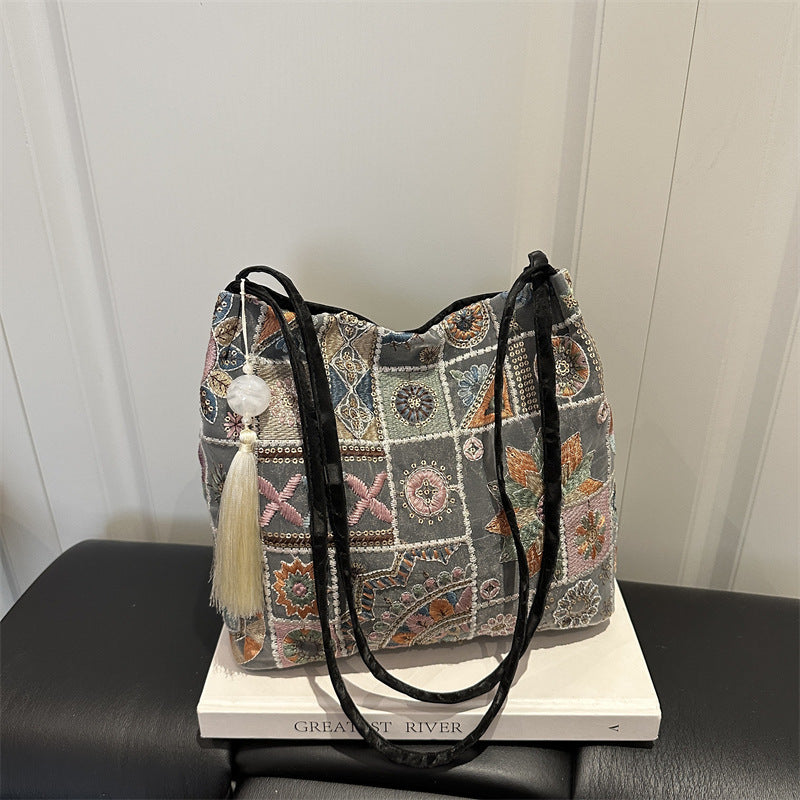 Embroidered Boho Tote Bag