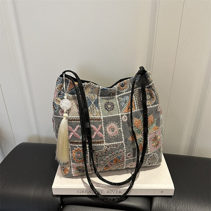 Embroidered Boho Tote Bag