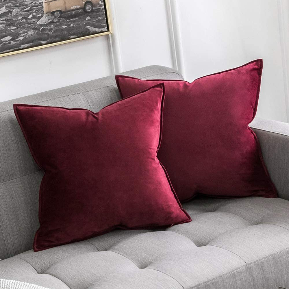 Plush Velvet Square Throw Pillow Set with Hidden Zipper and Down-Alternative Insert