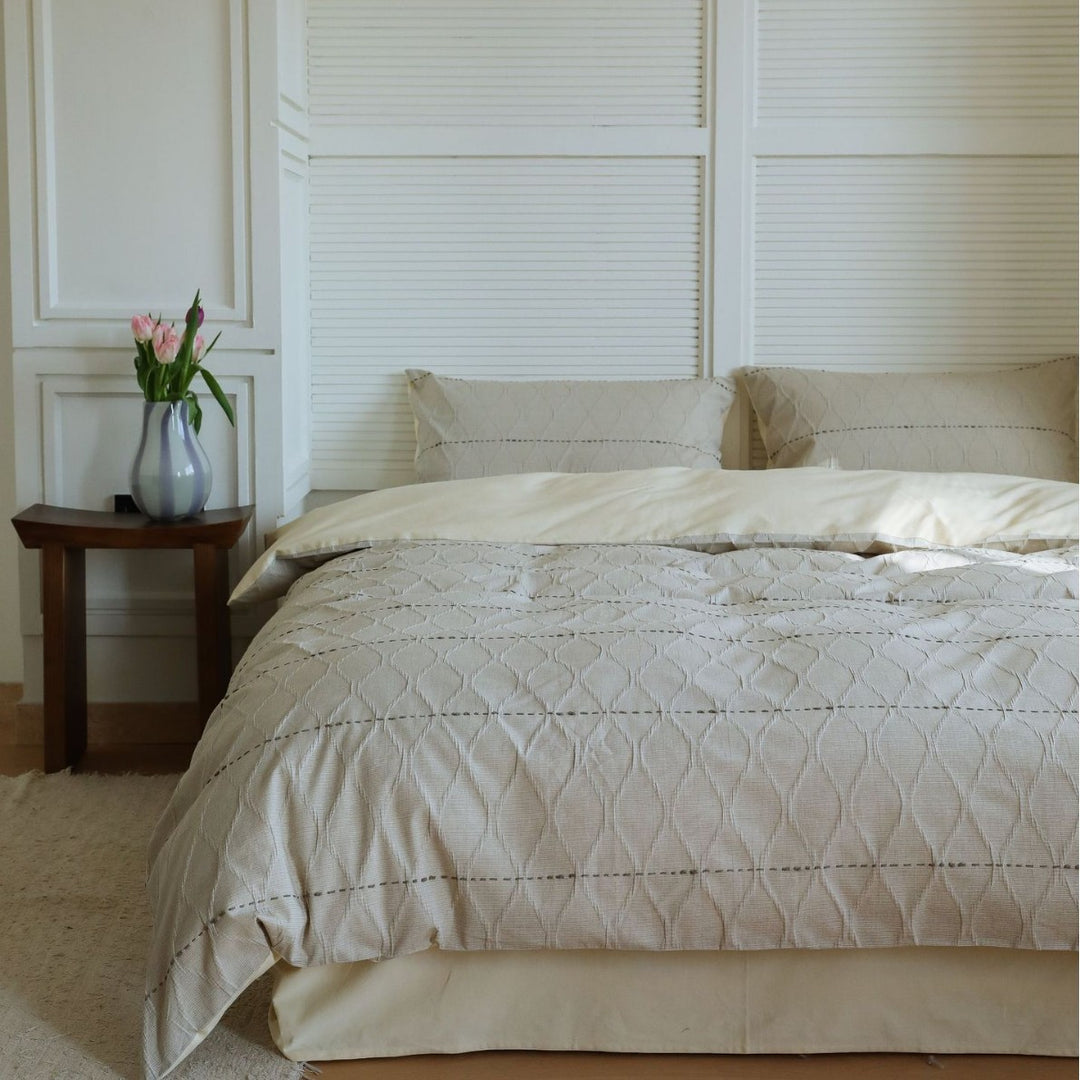 Quilted Cotton Duvet Cover Set with Pillow Shams and Bed Skirt