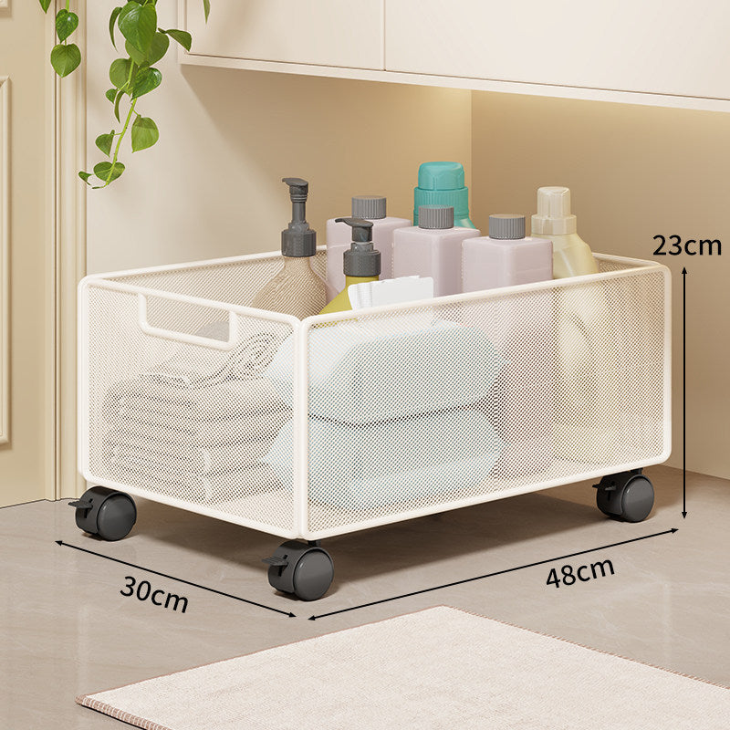 Mesh Rolling Bathroom and Under-Cabinet Storage Basket with Locking Casters and Built-In Handles