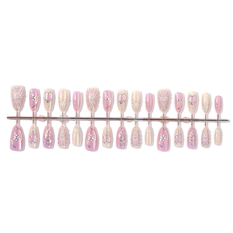 Decorative Press-On Nail Art Set with Floral Accents Stornfield
