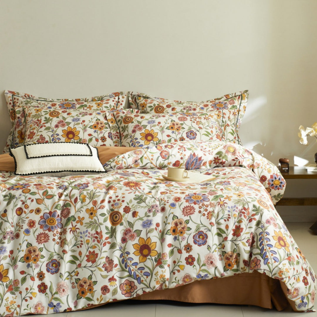 Children's duvet cover set made of cotton satin with watercolor forest animal illustrations and reversible function