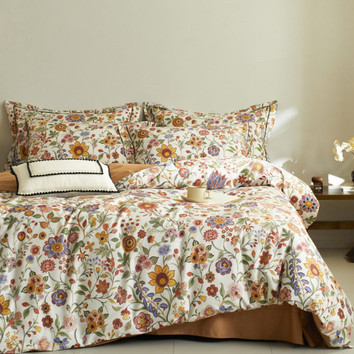 Children's duvet cover set made of cotton satin with watercolor forest animal illustrations and reversible function