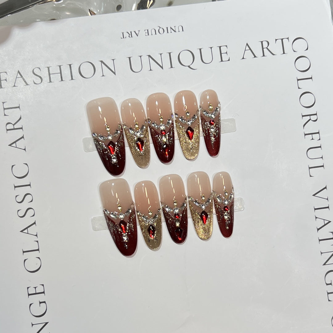 Decorative Stiletto Press-On Nail Set with Gemstone Accents Stornfield
