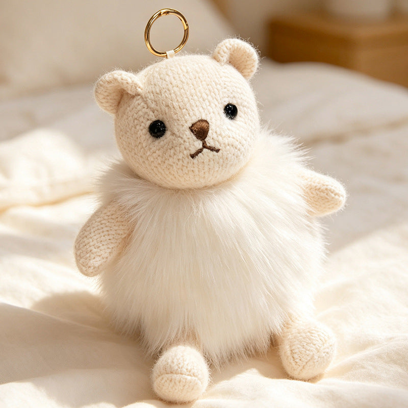 Plush Fluffy Monkey Bag Charm Keychain with Faux-Fur Body and Gold Ring Stornfield