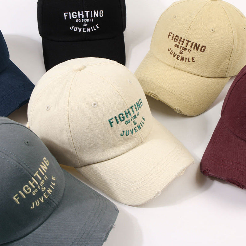 Women's Distressed Cotton Cap with Motivational Embroidery Stornfield