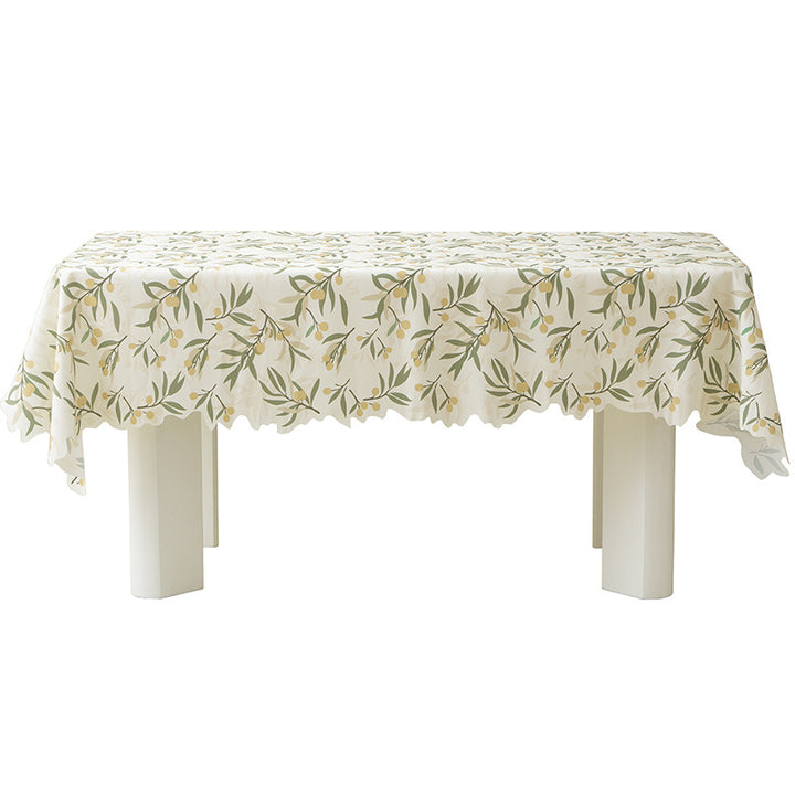Rectangular tablecloth with olive branch pattern and wavy hem