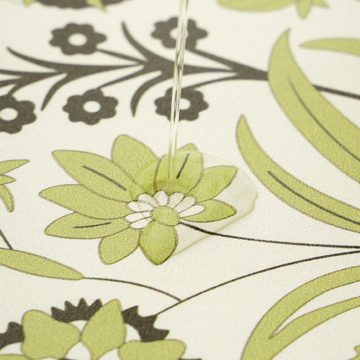 Oval wipeable table set made of vinyl with floral retro pattern and non-slip back Stornfield