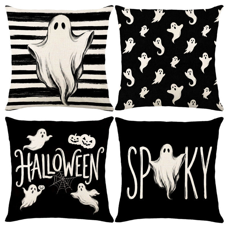 Halloween Ghost Cotton-Linen Square Throw Pillow Covers Set with Hidden Zipper