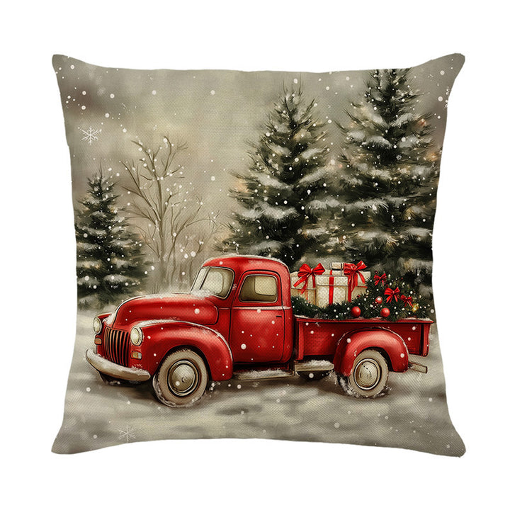 Festive Santa Illustration Cotton-Linen Square Throw Pillow Cover