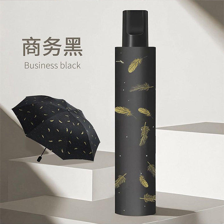 Women's Foldable Elegant Umbrella with Artistic Feather Design Stornfield