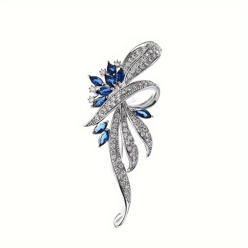 Exquisite brooch with sparkling zirconia and blue gemstones Stornfield