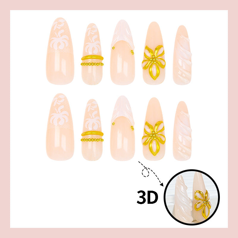 Artificial nail set with elegant flower and glitter details Stornfield