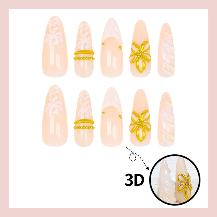 Artificial nail set with elegant flower and glitter details Stornfield