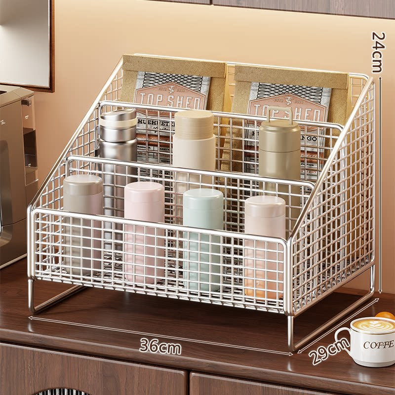 Three-Tier Angled Metal Mesh Countertop Organizer Rack