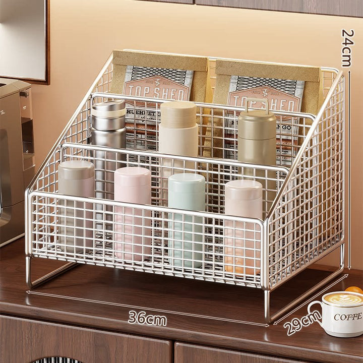 Three-Tier Angled Metal Mesh Countertop Organizer Rack