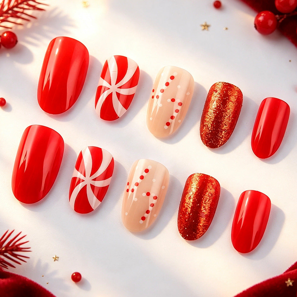 Festive Candy-Themed Press-On Nails Stornfield