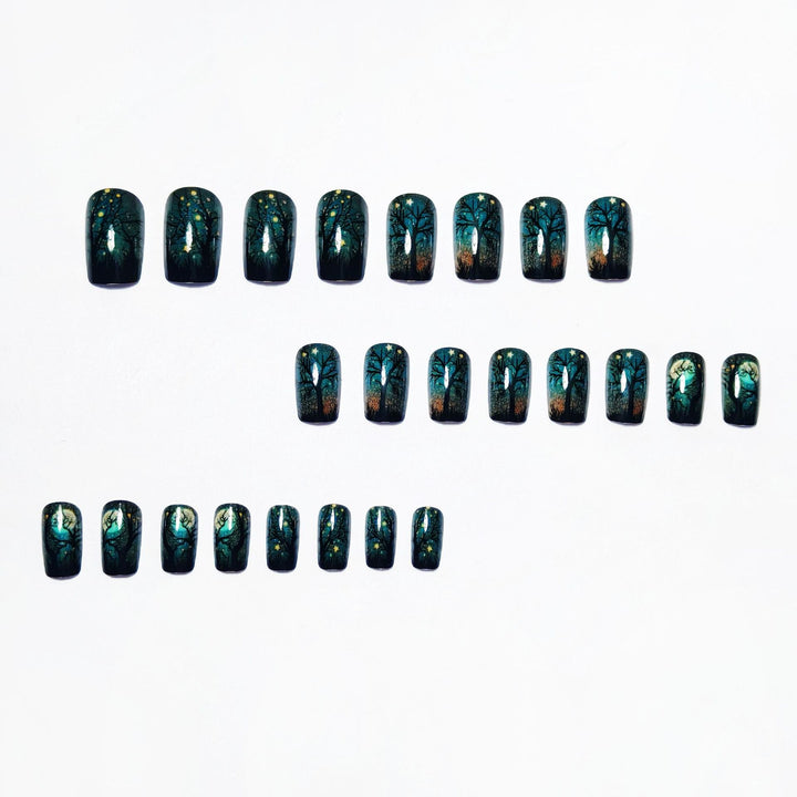 Creative Acrylic Nails with Midnight Forest Design Stornfield