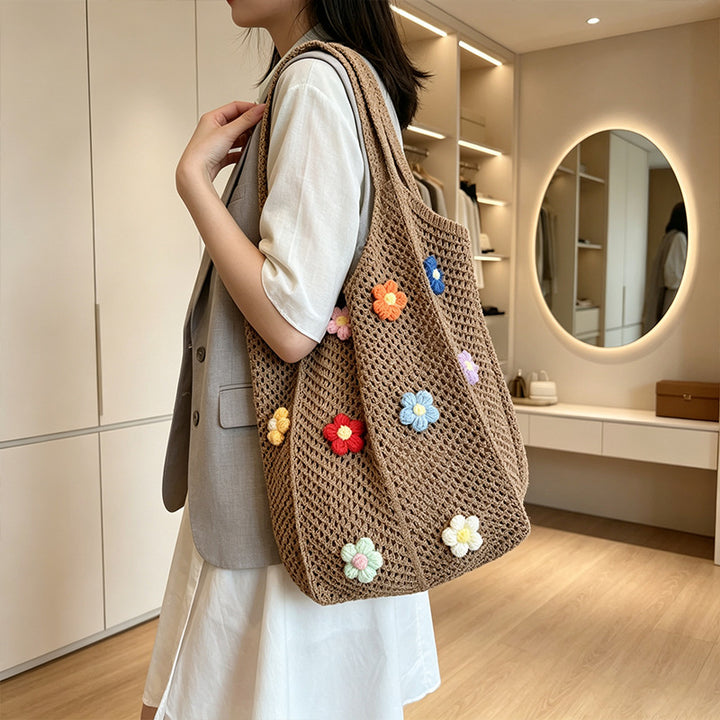 Floral Patterned Crochet Tote Bag Stornfield