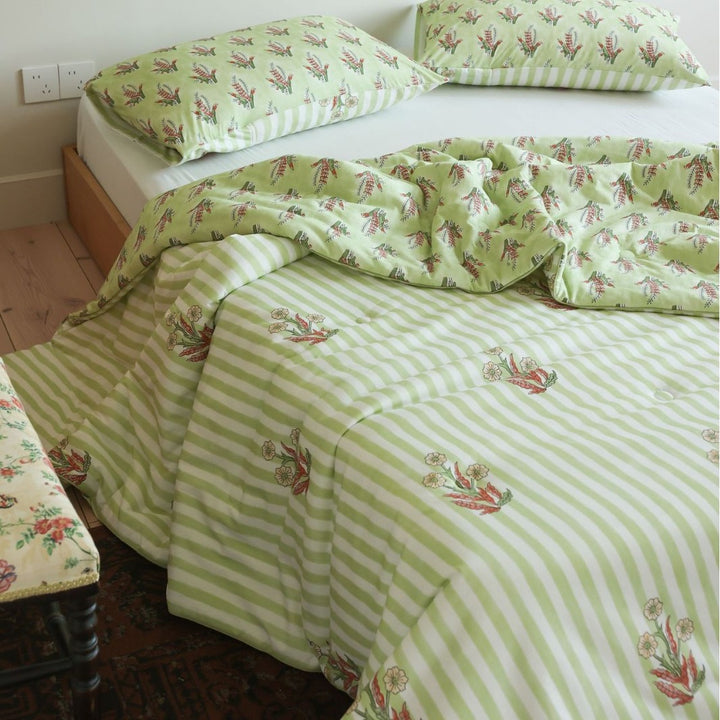 Botanical Reversible Cotton Sateen Duvet Cover Set with Matching Pillowcases