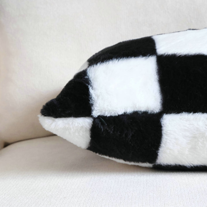 Checkered Faux Fur Accent Pillow for Home