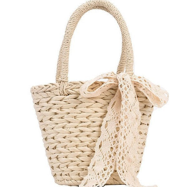 Handwoven basket bag with lace accent Stornfield