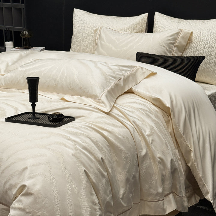 Elegant bed linen set made of cotton satin with subtle wave jacquard and satin edge