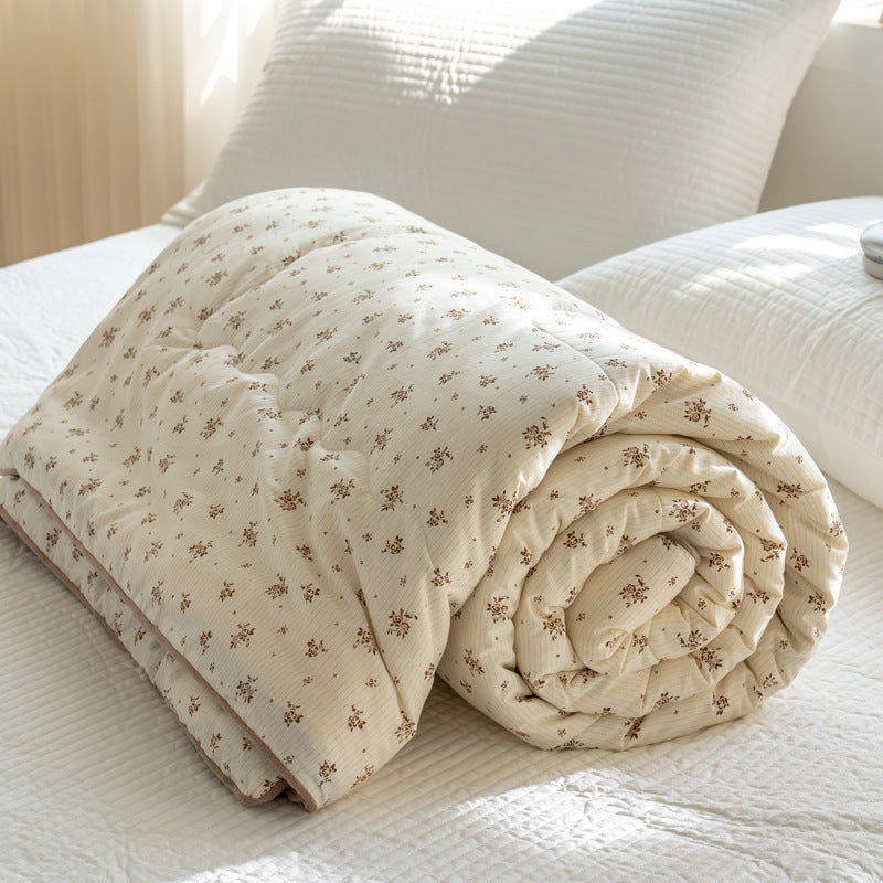 Reversible Cotton-Blend Quilted Floral Duvet-Style Throw with Plush Minky Backing