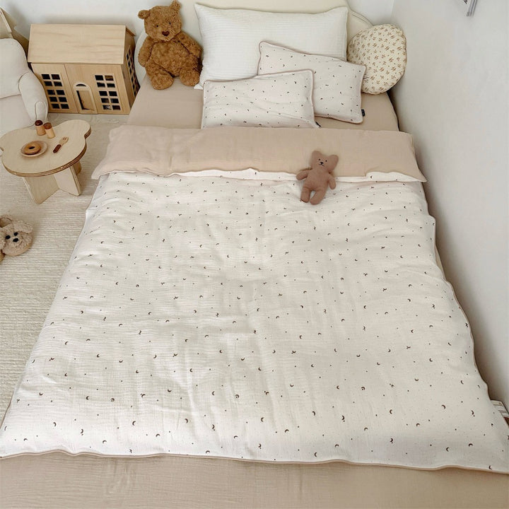 Children's Muslin Comforter Set with Cute Bear Print