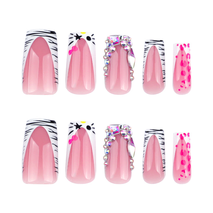 Artistic Nail Art with Animal Motif and Rhinestone Decorations Stornfield