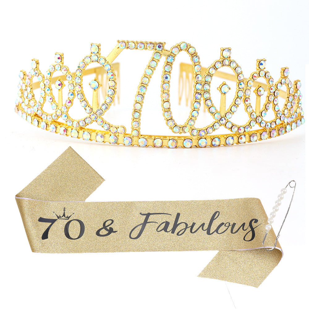 Women Crystal-Embellished Birthday Crown with Personalized Sash Stornfield