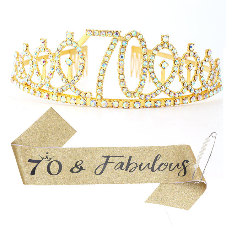 Women Crystal-Embellished Birthday Crown with Personalized Sash Stornfield