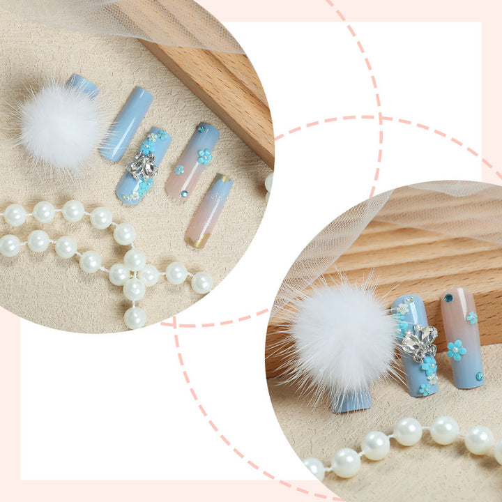 Designer Press-On Nail Art Set with Floral and Gem Accents Stornfield