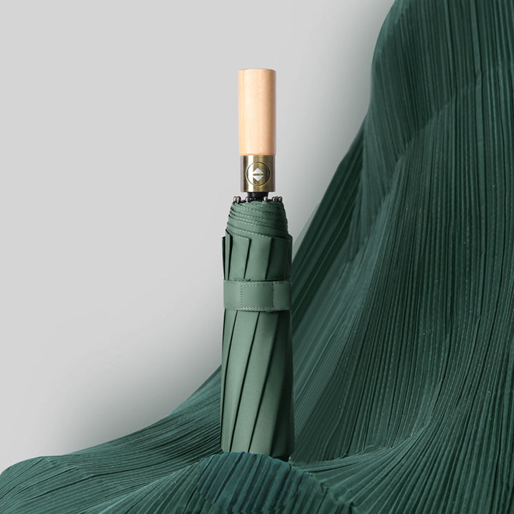 Ladies elegant folding umbrella with ergonomic wooden handle Stornfield