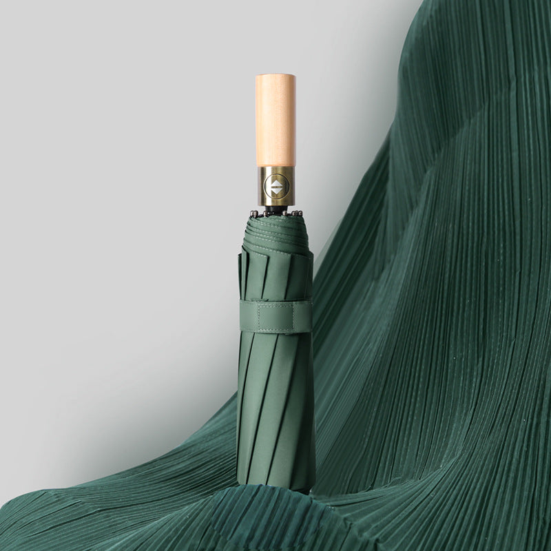 Ladies elegant foldable umbrella with ergonomic wooden handle and wind-resistant construction Stornfield