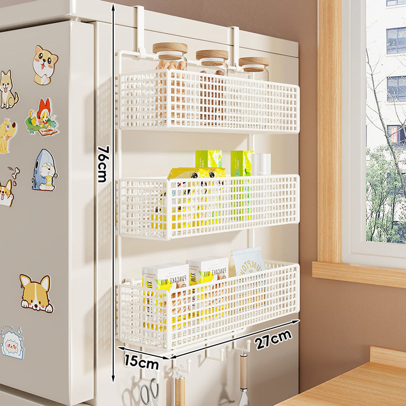 Over-Refrigerator Vertical Hanging Mesh Storage Rack with Deep Baskets and Hook Rail