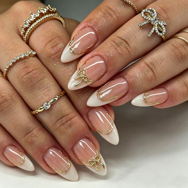Elegant Press-On Nail Tips with Decorative Bow Stornfield