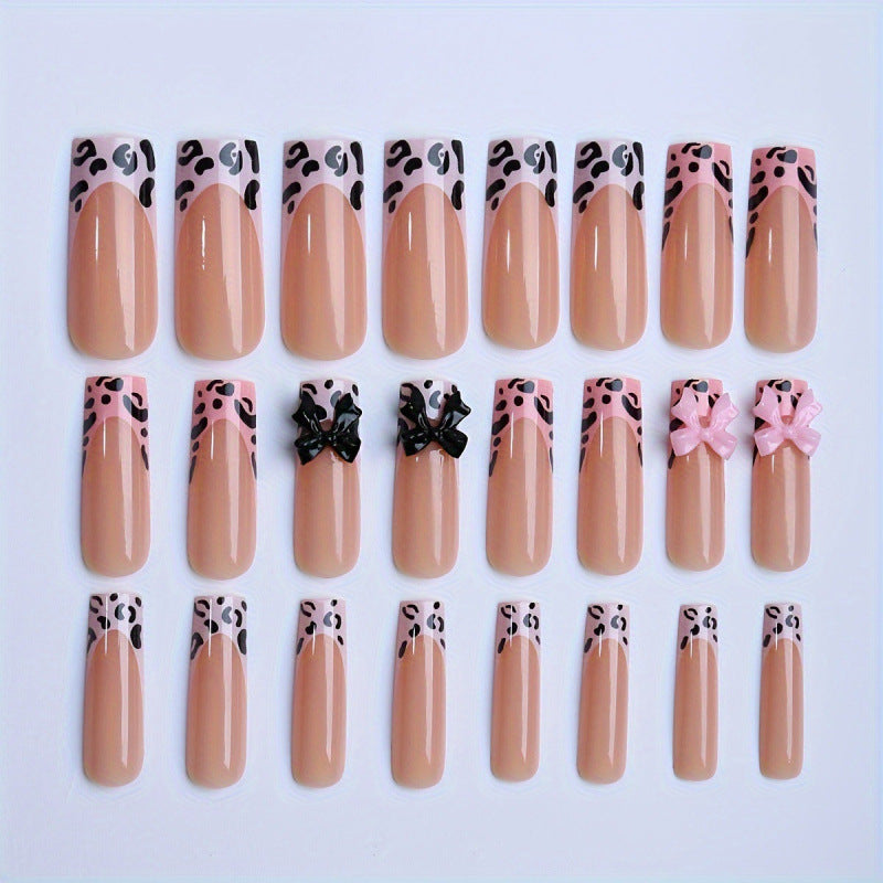 Decorative Press-On Nail Art with Bow Accents
