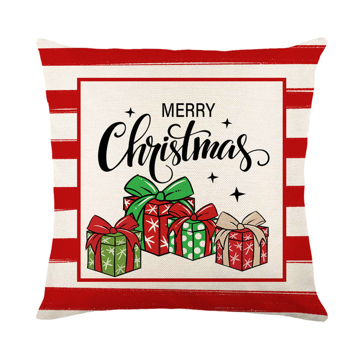 Holiday Linen Throw Pillow Cover with Merry Bright Script and Ribbon Bow Accent