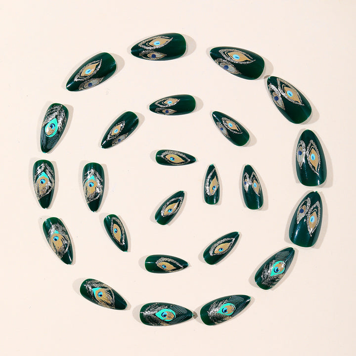 Peacock-Inspired Nail Art Extensions Stornfield