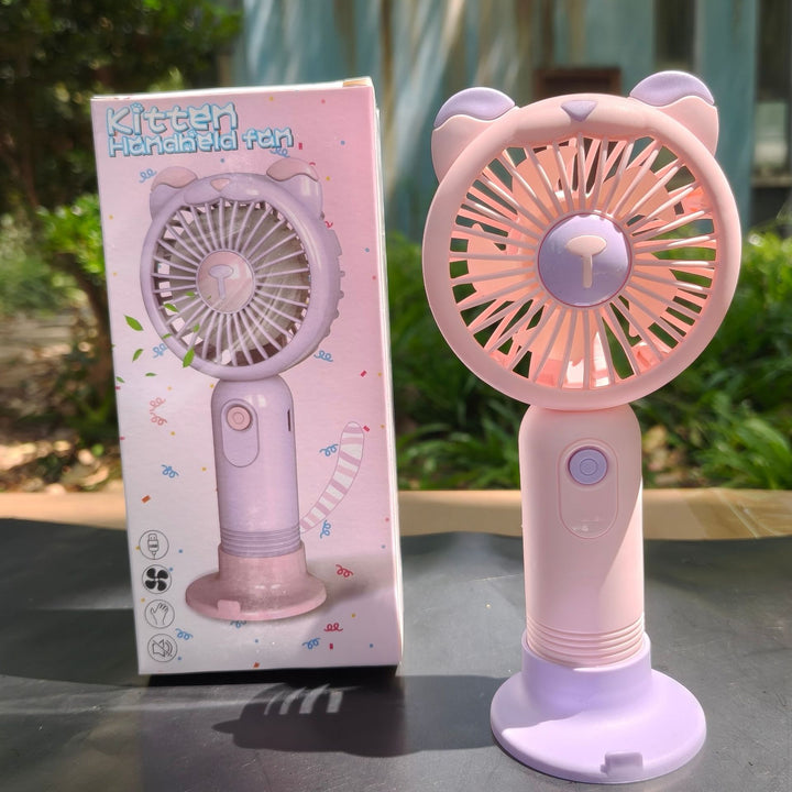 Unisex nan portable rechargeable handheld fan with bear-ear silicone frame foldable desk stand Stornfield